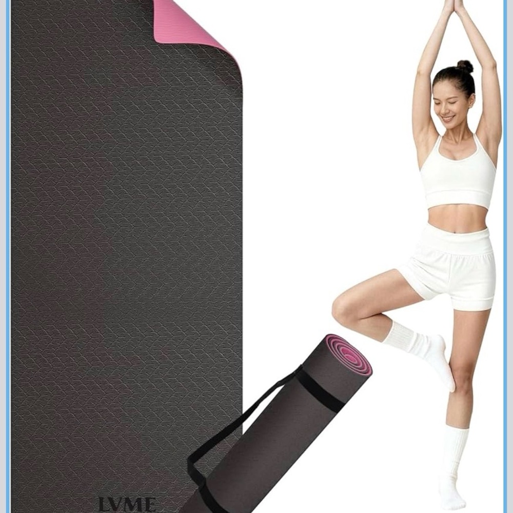 BNIB Pink and Black Yoga Mat with Carrying Strap